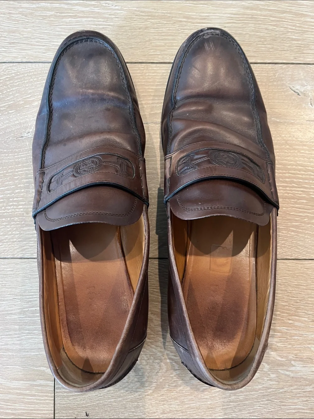 Gucci Brown Leather Horsebit Embossed Slip On Loafers Size 9 Men’s